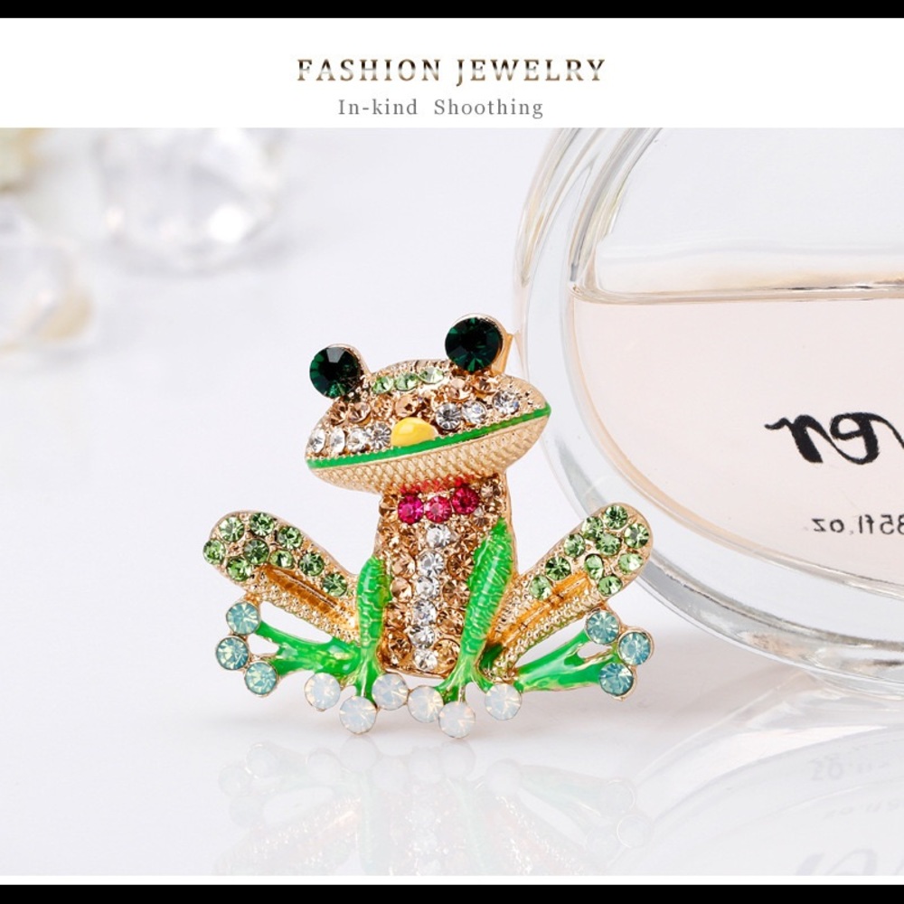Colorful Rhinestone Frog Brooch Pin - Picture 2 of 5